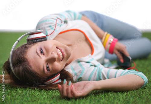 Young woman listening to the music . Young woman