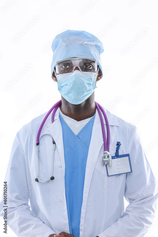 Portrait of a doctor wearing a mask and uniform. isolated on white background. Doctor. Portrait of a doctor wearing a mask and uniform. isolated on white background. Doctor.