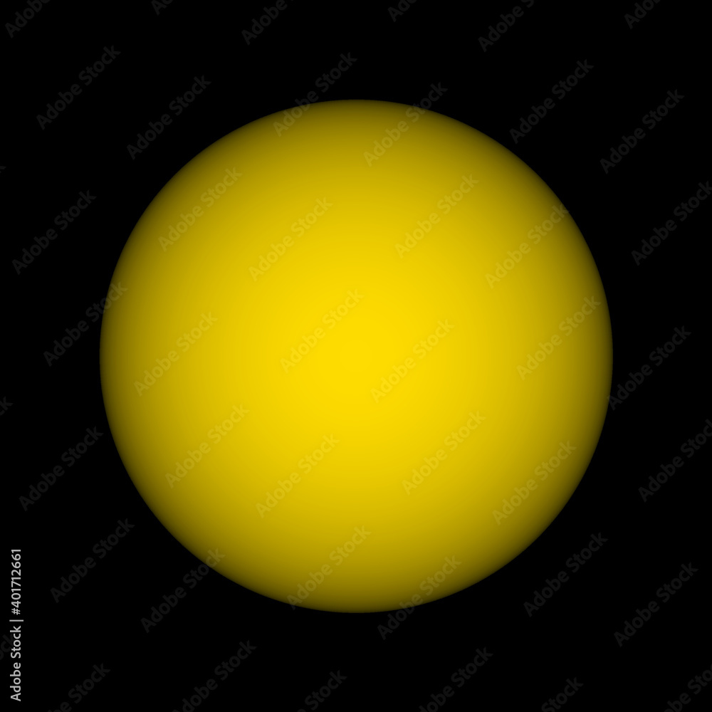  Yellow sphere with sharp edge and black background
