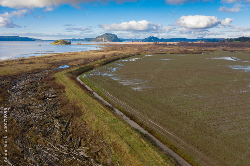 Aerial View of the Skagit Bay Estuary, North Fork Unit. The Skagit Bay estuary and its freshwater wetland habitats provide one of the most important waterfowl wintering areas in the Pacific Flyway.