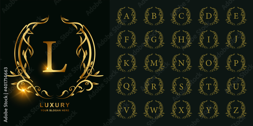 Letter L or collection initial alphabet with luxury ornament floral ...