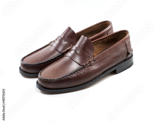 Принти на полотні A men's brown loafers isolated on white background