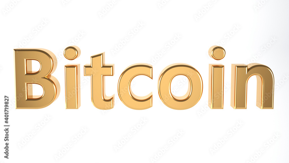 Bitcoin text , Digital currency , Cryptocurrency. Golden isolated on white background , 3d illustration Bitcoin text , Digital currency , Cryptocurrency. Golden isolated on white background , 3d illustration