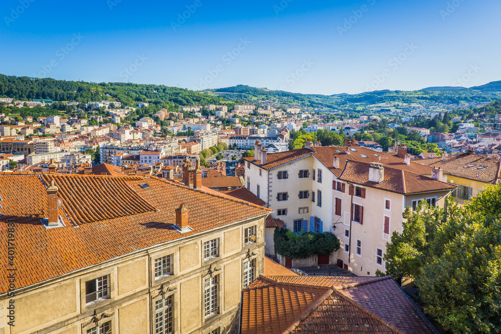 View on the old town of Le Puy en Velay (Auvergne, France) from the For square, near the Cathedral du Puy