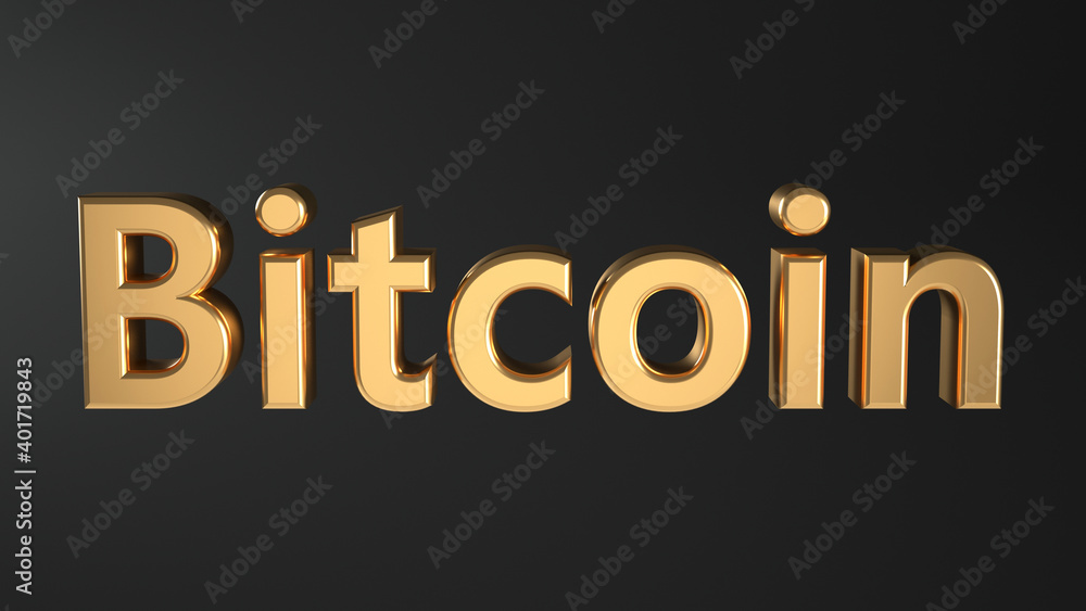 Bitcoin text , Digital currency , Cryptocurrency. Golden isolated on dark gray background , 3d Bitcoin text , Digital currency , Cryptocurrency. Golden isolated on dark gray background , 3d