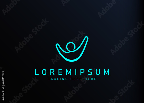Human logo design. Vector illustration of simple line of human raise their arms icon design. Modern logo design with line art style.