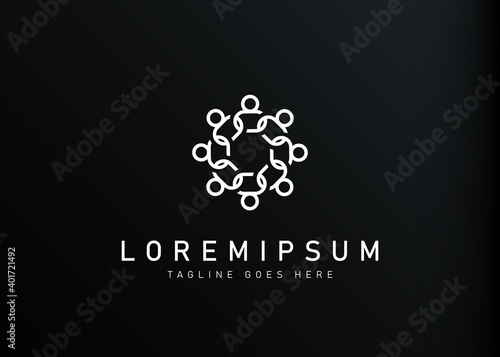 Social community logo design. Vector illustration of human relationship with hand holding. Modern logo design with line art style.