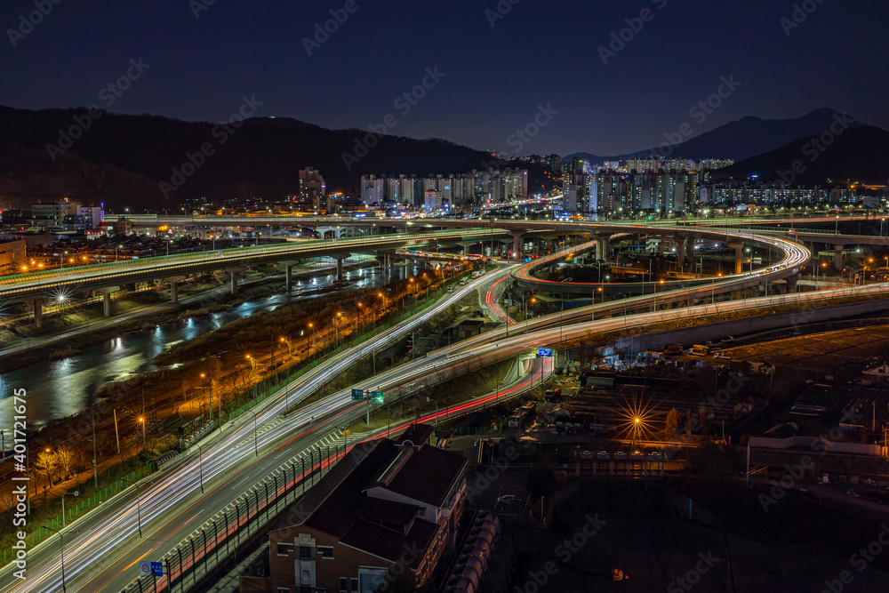 South Korea Expressway IC Night Scenic Area, Long Exposure Photograph 2