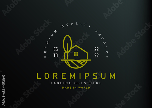 Farm house logo design. Vector illustration of abstract agriculture farm icon design. Modern logo design with line art style.