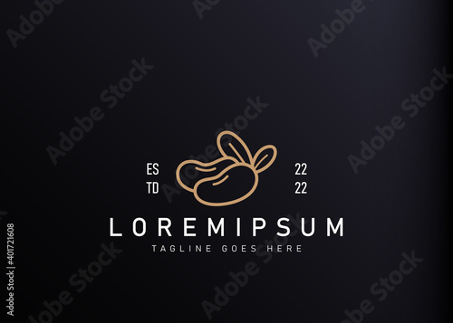 Soybean logo design. Vector illustration of two soybeans with leavesn icon design. Modern logo design with line art style.