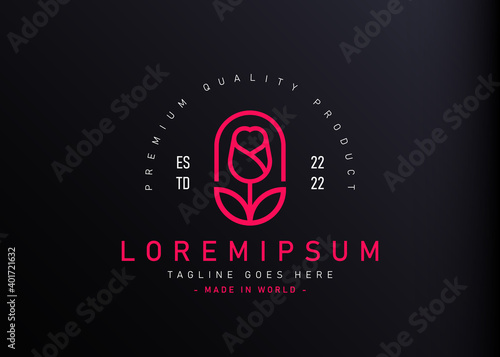 Rose monoline logo design. Vector illustration of minimalist rose unite with the frame icon design. Modern logo design with line art style.