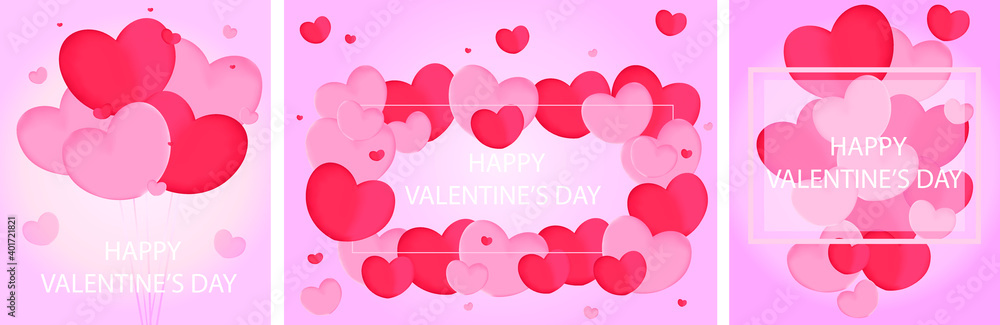 Valentine's Day cards. Hearts on a pink background with the inscription.