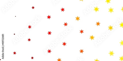 Light red, yellow vector backdrop with virus symbols.