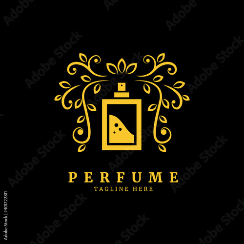 A classical bottle of perfume logo.floral design concept.