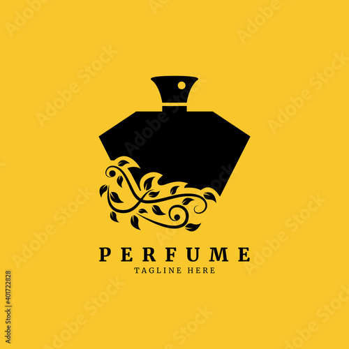 A classical bottle of perfume logo.floral design concept.