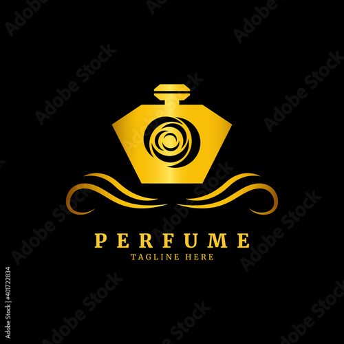 A classical bottle of perfume logo.floral design concept.