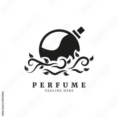 A classical bottle of perfume logo.floral design concept.