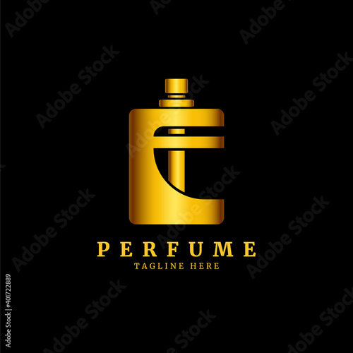 Intial E letter with perfume abstract Logo . Luxury perfume E logo design concept