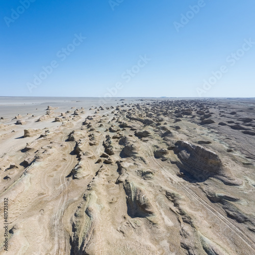 aerial view of wind erosion physiognomy landscape in qinghai