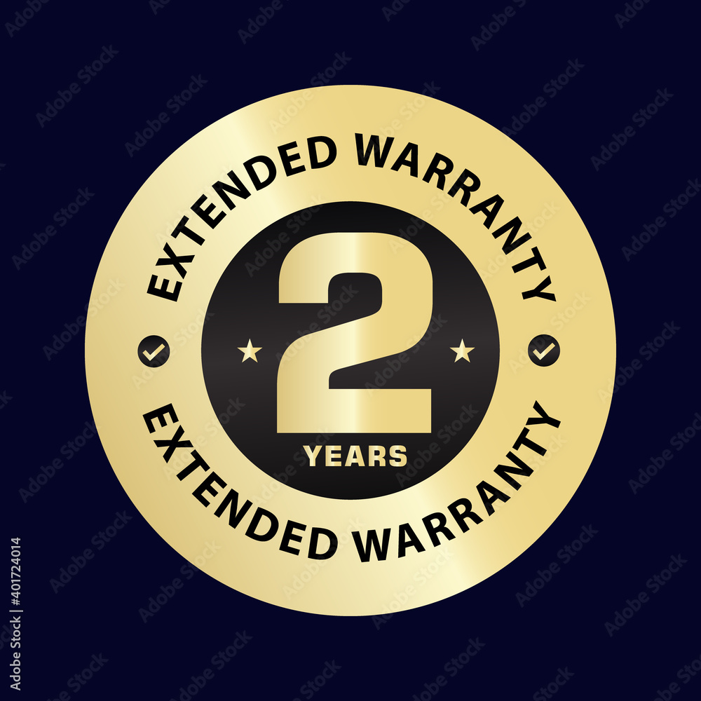 two year extended warranty vector stamp. 2year warranty elegant golden icon illustration