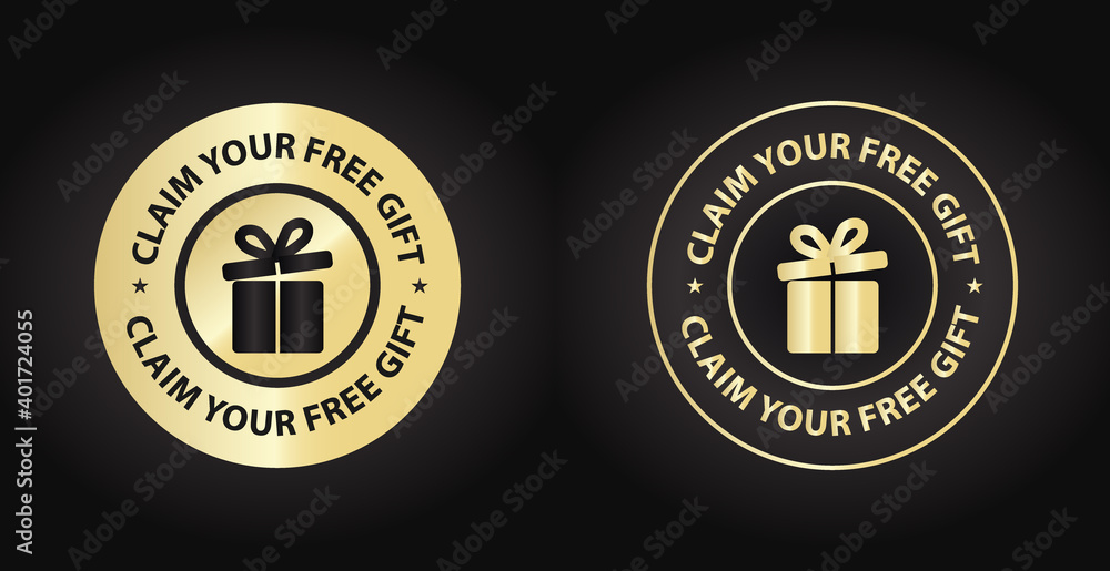 Fototapeta premium claim your free gift icon, premium golden icon, package label design elements