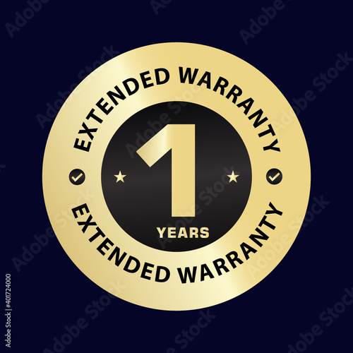 one year extended warranty illustration,1 year elegant golden vector icon 