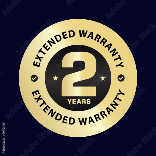two year extended warranty vector stamp. 2year warranty elegant golden icon illustration