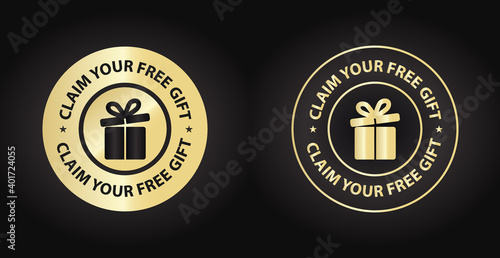 claim your free gift icon, premium golden icon, package label design elements
