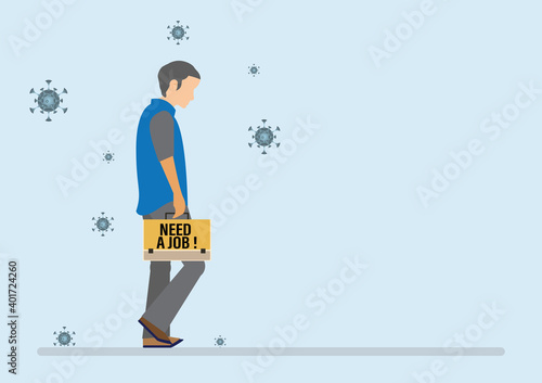 Sad jobless businessman carrying sign written Need a Job, Unemployment