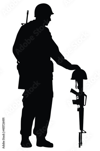 Sad soldier silhouette vector, military concept.