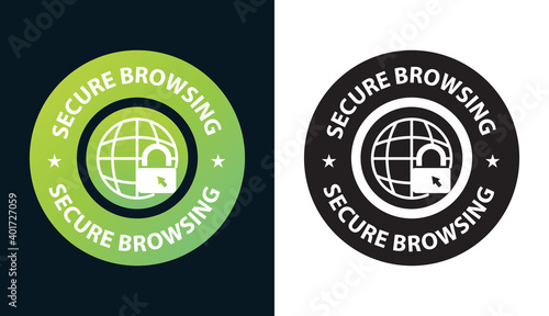 secure browsing  browsing privacy  logo  data protection vector illustration stamp  green   black colored