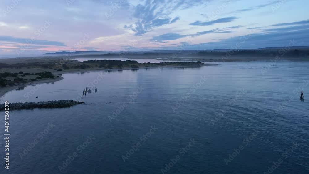 Peaceful Scenery Of Nature - Coquille River And Bullards Beach State Park During Evening Blue Hour In Summer At Bandon Oregon. - Panning Shot Peaceful Scenery Of Nature - Coquille River And Bullards Beach State Park During Evening Blue Hour In Summer At Bandon Oregon. - Panning Shot