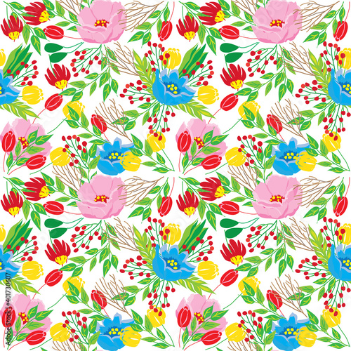 seamless pattern with flowers blue and pink © nariyah