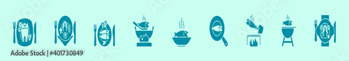 set of fish fry cartoon icon design template with various models. vector illustration isolated on blue background