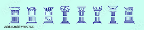 set of roman pillar cartoon icon design template with various models. vector illustration isolated on blue background