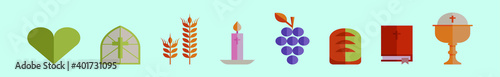 set of christian cartoon icon design template with various models. vector illustration isolated on blue background