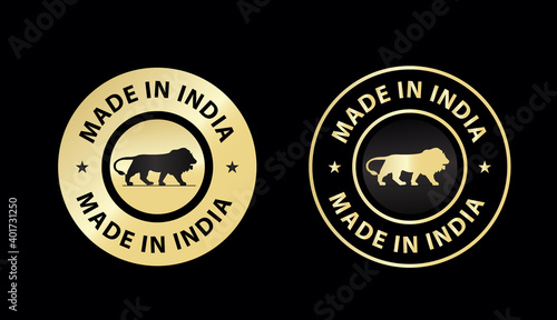 made in India icon vector illustration, made in India golden color emblem, design element for package design