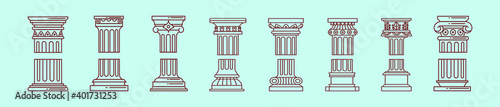 set of roman pillar cartoon icon design template with various models. vector illustration isolated on blue background