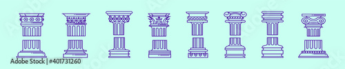 set of roman pillar cartoon icon design template with various models. vector illustration isolated on blue background