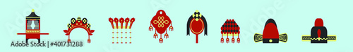 set of chinese wedding cartoon icon design template with various models. vector illustration isolated on blue background
