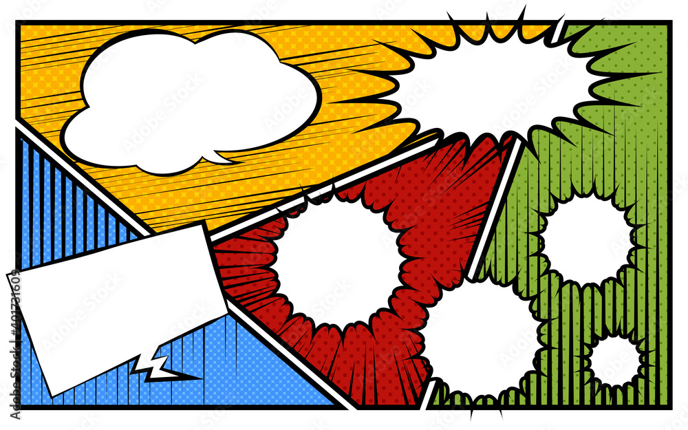 アメコミ風 ポップな吹き出しとコマ割されたドットのマンガ素材 Stock Vector Adobe Stock