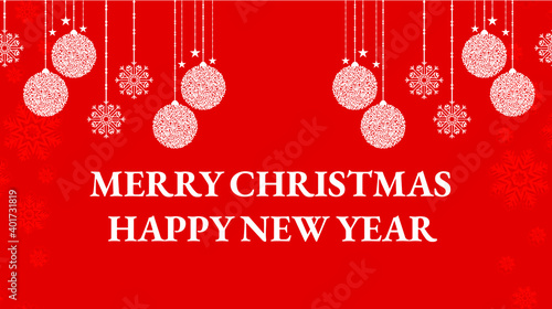 christmas and happy new year greeting card with christmas balls