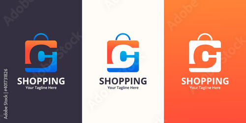 Initial  C Shop Logo designs Template. Illustration vector graphic of  letter and shop bag combination logo design concept. Perfect for Ecommerce,sale, discount or store web element. Company emblem