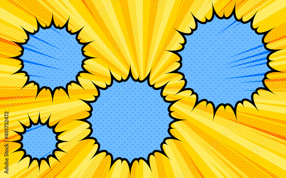 イラスト素材 アメコミ風 ポップな吹き出しとドットと集中線の背景 Stock Vector Adobe Stock