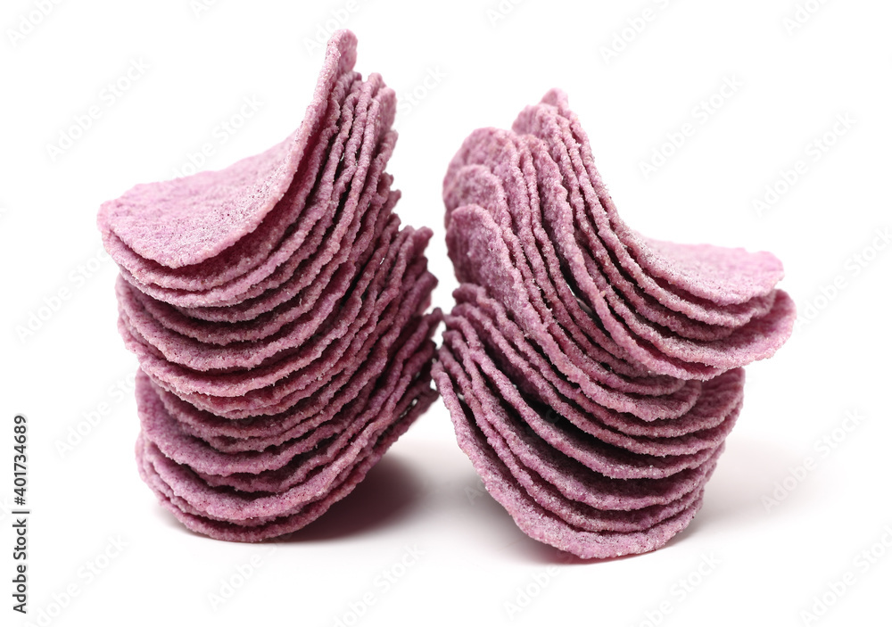 Fototapeta premium Purple Potato Chips on white background