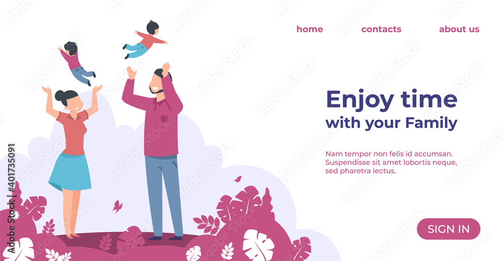 enjoy-time-with-family-landing-page-website-interface-design-cartoon