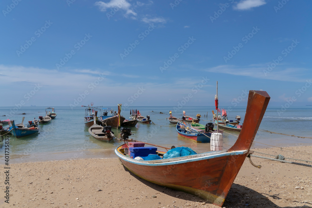 Fishing boats in the south of Thailand Has a long tail shape Fishing boats in the south of Thailand Has a long tail shape