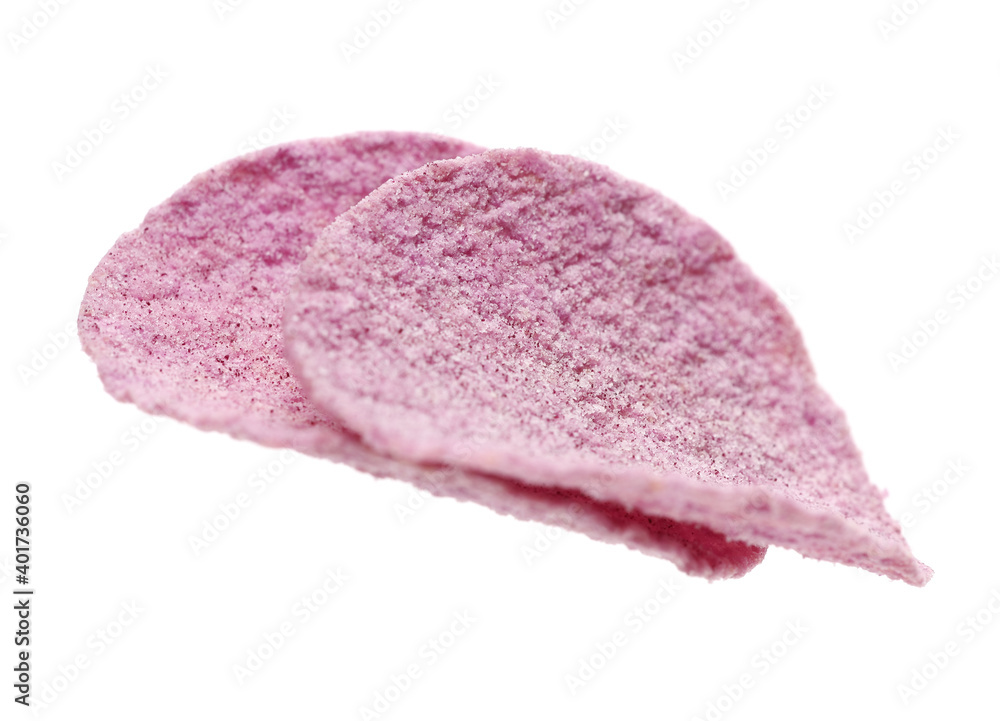 Purple Potato Chips on white background Purple Potato Chips on white background