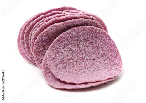 Purple Potato Chips on white background