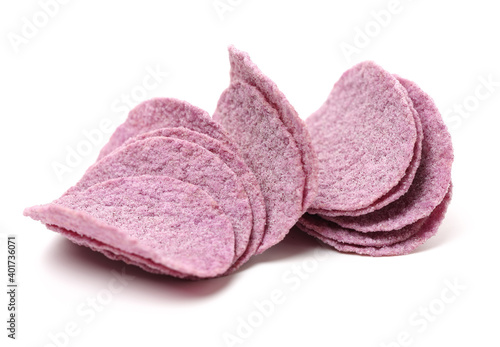 Purple Potato Chips on white background